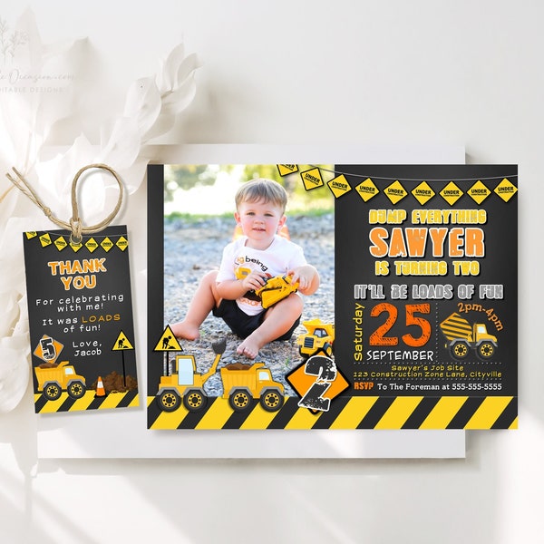 Construction Birthday Favor tags EDITABLE, Dump Truck Party Thank you tags, Gift tags Template printable Instant Digital download C1