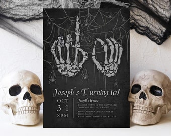 10th Birthday Halloween Invitation Template Vintage Halloween Birthday Party Evite Printable Gothic 10th Birthday Halloween Invite Corjl H3