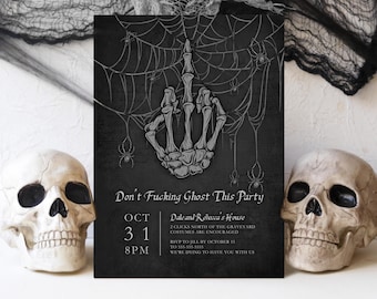 EDITABLE Halloween Invitation Template, Vintage Halloween Party Invitation, Don't Fucking Ghost This Party Printable Invitation Corjl H3