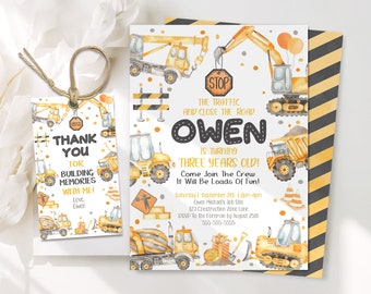 Editable Construction Invitation, Construction Birthday Invitations, Dump Truck Party Invite, Printable template Digital Instant download C2