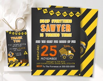 Editable Construction Invitation, Construction Birthday Invitations, Dump Truck Party Invite, Printable template Digital Instant download C1