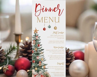 Christmas Tree Menu Card Template Editable Christmas Holiday Menu Card Printable Christmas Menu Red and Gold Menu Christmas Menu Corjl T2C