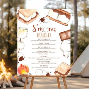 Smores Bar Menu Poster Template Editable Smore Bar Menu Station Sign Smore Party Menu Printable Smore Party Decor Instant Download Canva SM3