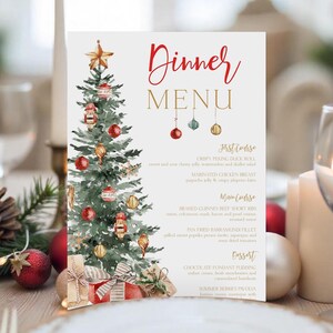 Christmas Tree Menu Card Template Editable Christmas Holiday Menu Card Printable Christmas Menu Red and Gold Menu Christmas Menu Corjl T2C