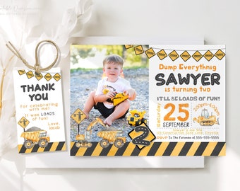 Editable Construction Photo Invitation Construction Birthday Invitations Dump Truck Party Invite Printable Template Digital Download C2