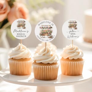 Brautdusche Cupcake Toppers Frisch vom Markt Brautdusche Cupcake Toppers Blumenwagen Cupcake Toppers Bearbeitbare Toppers Canva FC1