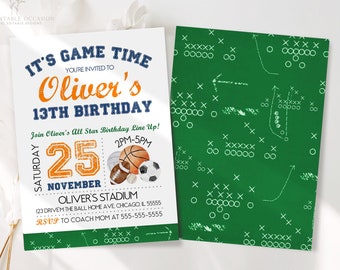 All Sports Birthday Party Invitation Template Editable Sports Birthday Invitation Printable All Sports Invitation Boy's Birthday Invite AS2