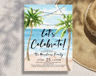 Beach Party Invitation Template Lets Celebrate Beach Invite Printable Birthday Anniversary Beach Invitation Summer Beach Party Invitatio BE1