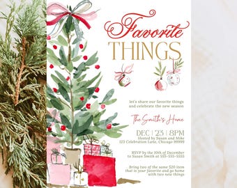 Editable Favorite Things Party Invitation Christmas Gift Exchange Template Girls Night Holiday Invite Favourite Things Printable Canva CH1