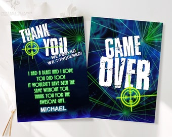 EDITABLE Laser Tag Thank You Card, Laser Tag Birthday Thank You Digital Printable Laser Tag Party Glow, Instant Download Corjl, Editable LT1