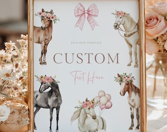Editable Horse Birthday Table Sign Cowgirl Party Decor Floral Western Printable Sign Horse Theme HF1