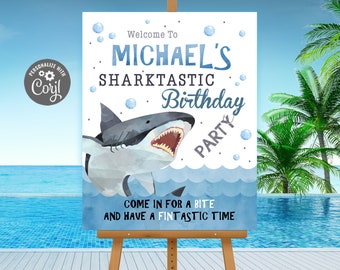 EDITABLE 16x20 Shark Birthday Welcome Sign, Sharks Welcome Sign, Watercolor Sharks Printable Welcome Sign, Pool Party Instant Download SHK