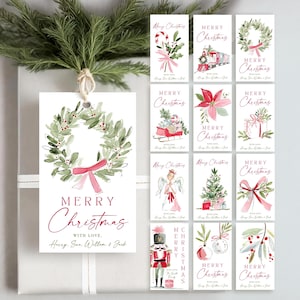 Editable Merry Christmas Gift Tag Template Bundle Hand Drawn Holiday Gift Tag Set Printable Christmas Tags Holiday Gift Stickers CH1