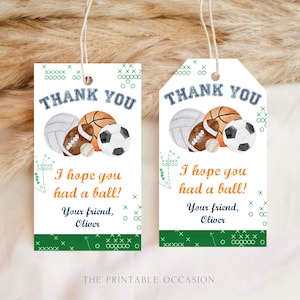 Editable All Sports Favor Tags Template, Sports Party Gift Tags Sports ...