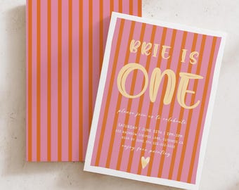 Editable Pink Orange Birthday Invitation Retro Girl Birthday Invite Colorful Kids Party Invitation Groovy Birthday Canva Template 118