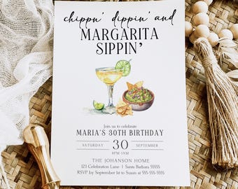 Editable Margarita Sippin Birthday Invitation Canva Template Guacamole Chips and Dip Fiesta Party Invite Girls Night Out Printable CS1