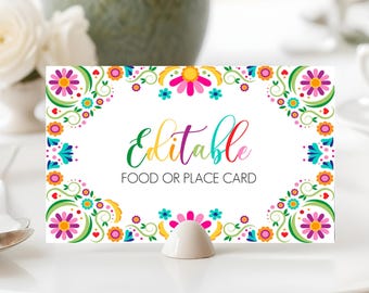 Fiesta Food Tent Template, Mexico Themed Wedding Place Card Printable Template, Editable Printable Food Tent Template, Instant Download, FE1