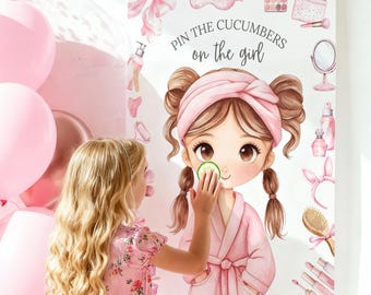 Pin The Cucumbers On The Girl Spa Party Game Girl Spa Birthday Activity Pamper Party Printable Kid Spa Game Tween Spa Party Template SP3