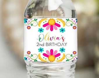 Editable Fiesta Water Bottle Wrapper Fiesta Birthday Mexican Floral Water Bottle Wrappers Fiesta Water Bottle Label Birthday Party Corjl FE1