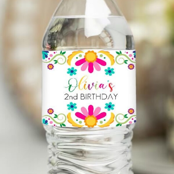 Editable Fiesta Water Bottle Wrapper Fiesta Birthday Mexican Floral Water Bottle Wrappers Fiesta Water Bottle Label Birthday Party Corjl FE1