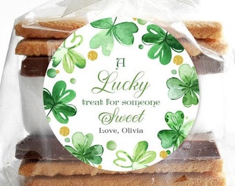 Editable St. Patrick's Day Tag, St. Patrick's Day Round Gift Tags, Printable Shamrock Lucky Treat for Someone Sweet Tag Clovers Gift Tag ST1