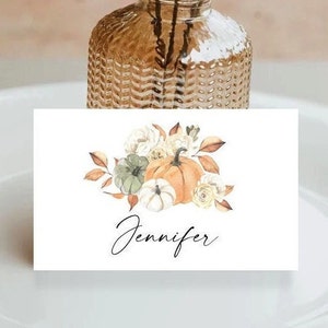 Thanksgiving Name Cards Editable Thanksgiving Pumpkin Place Cards Minimalist Friendsgiving Place Cards Autumn Place Card Name Tags TG T6