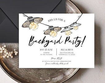 Backyard Party Invitation Template, BBQ Barbecue Invitation, Bonfire Invitation Digital Birthday Party Baby Shower Party Couples Party Corjl
