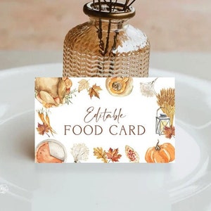 Editable Thanksgiving Food Tent Printable Thanksgiving Table Décor Place Cards Template Printable Thanksgiving Food Card Pumpkin Label TG T5