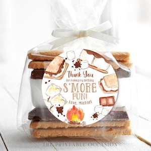 Editable Smores Birthday Thank You Tags Smore Favor Tags Smore Fun Smores Party Campfire Bonfire Stars Camping Digital Download Canva SM3
