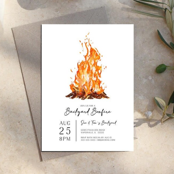 Bonfire Party Invitation Template, Bonfire Birthday Party Invitation, BBQ Bonfire Party Invitation, Outdoor Party Invitation Retirement