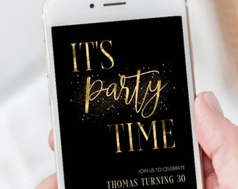 Gold Digital Invitation Template It's Party Time Evite Text Message Phone Invite Birthday Invite Bridal Shower Invitation Digital Mobile AB1