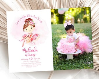 EDITABLE Ballerina Invitation Template, Brown Hair Ballerina Birthday Photo Invitation Tutu Tutu Invitation, Ballet Birthday Birthday BL1