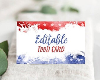 Fourth of July Food Card Template 4th of July Printable Buffet Tent Card July 4th Décor Editable Patriotic Place Card Instant Download P3 P1