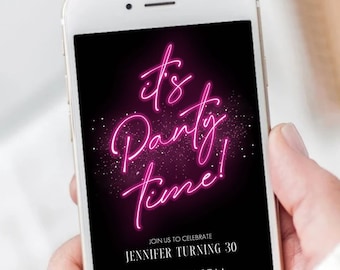 Pink Neon Glitter Digital Birthday Invitation Template It's Party Time Mobile Evite Text Message Phone Invite Hot Pink Glow Teen Party AB1