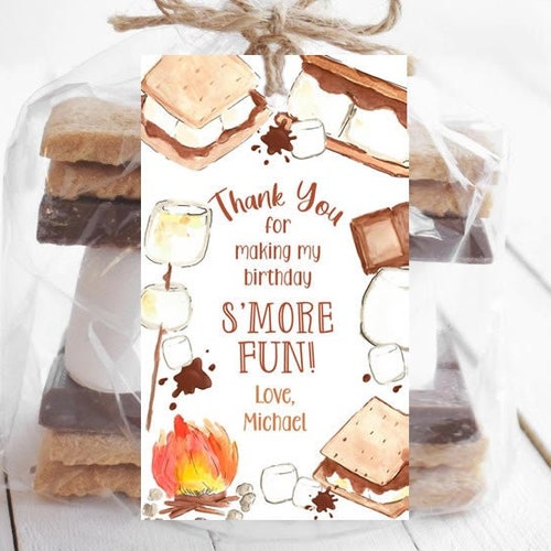 EDITABLE Smores Birthday Thank You Tags Favor Tags 2x3.5 Smore - Etsy