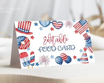 4th of July Food Card Template Fourth of July Printable Buffet Tent Card July 4th Décor Editable Patriotic Place Card Instant Download P1 P2
