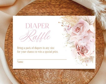 Pampas Grass Diaper Raffle Card, Girl's Pampas Grass Diaper Raffle Ticket, Boho Baby Shower Card, Baby Shower Diaper Raffle Ticket PGB1