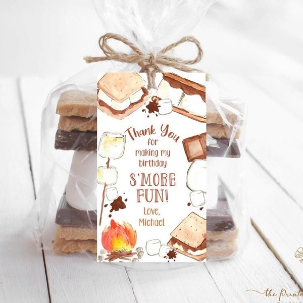 EDITABLE Smores Birthday Thank You Tags Favor Tags Smore Fun Smores Party Camping Campfire Bonfire Printable Instant Download Corjl SM3