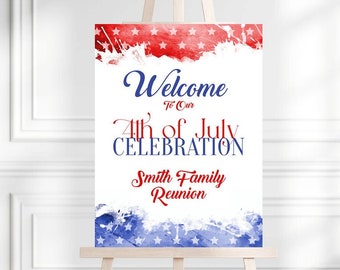 4th of July Party Welcome Sign Template Editable Printable Fourth of July Family Reunion Party Welcome Sign BBQ Party Sign Block Party P3 P1