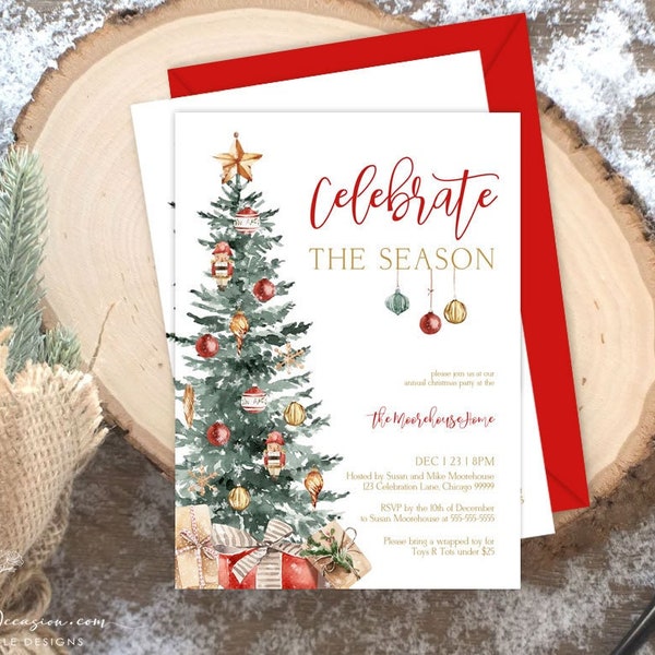 Celebrate The Season Christmas Party Invitation Template, Christmas Party Invite, Editable Christmas Party Printable, Christmas Download T2C