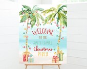 Tropical Christmas Party Welcome Sign Editable Christmas In July Tropical Beach Welcome Sign Template Beach Holiday Welcome Sign Corjl TC1
