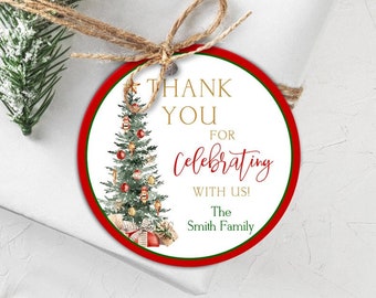 Editable Christmas Favor Tags Holiday Gift Tags Merry Christmas Holiday Tags Holiday Labels Tree Gold Download Printable Template Corjl T2C