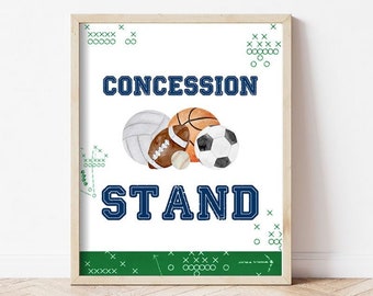 Printable Sports Concessions Stand Sign, All Sports Concessions Stand Sign All Sports Birthday Party Sign All Sports Snacks Water Food AS2
