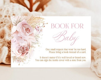 Pampas Grass Bring A Book Card, Pampas Grass Girl's Baby Shower Bring A Book Card, Boho Baby Shower Card Baby Shower, Bring A Book Card PGB1