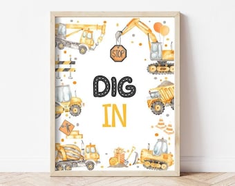 Construction Party Sign, Dig In Birthday Party Sign, Printable Construction Party Food Sign, Baby Shower Construction Food Sign Download C2