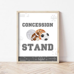 Sports Concessions Stand Sign, All Sports Concessions Stand Sign All Sports Birthday Party Sign All Sports Printable Snacks Water Food AS1