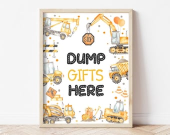 Construction Party Sign, Dump Gifts Here Birthday Party Sign Printable Construction Party Gifts Sign, Baby Shower Construction Gifts Sign C2
