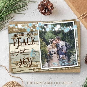 EDITABLE Rustic Christmas Photo Card, Country Rustic Christmas Card, Country Christmas Card, Printable Rustic Wood Printable Christmas Card image 1