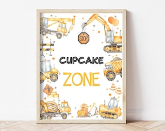Construction Party Sign, Cupcake Zone Birthday Party Sign, Printable Construction Party Sign, Baby Shower Construction Sign Download C2