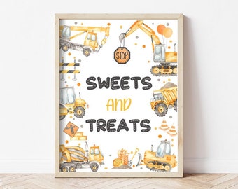 Construction Party Sign, Sweets and Treats Birthday Party Sign, Printable Construction Party Food Sign, Baby Shower Construction Sign C2